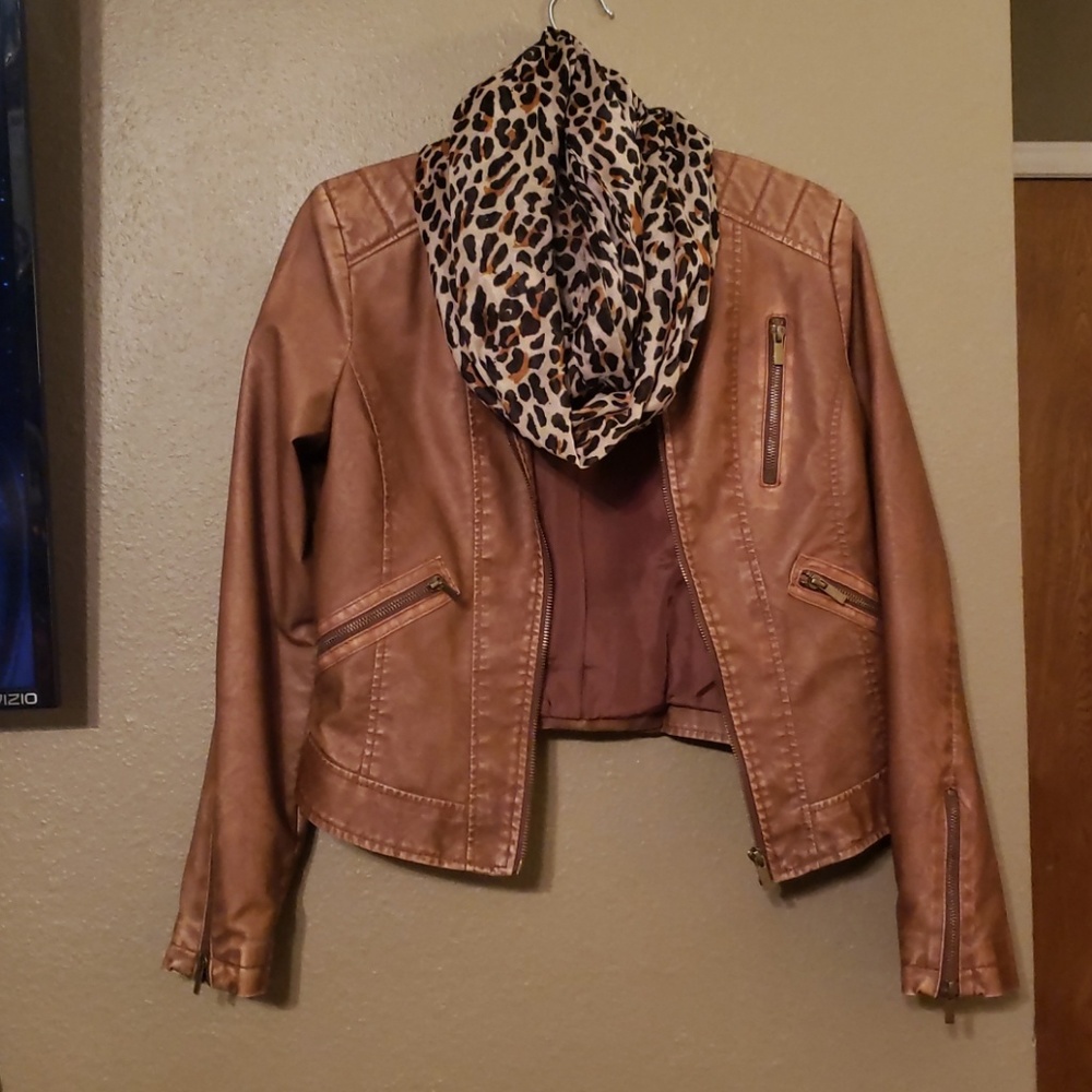 BUNDLE- Leather Jacket and cheetah scarf